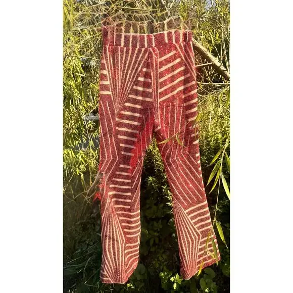 Red & Orange screaming stretch sequin flared stretch pants (125) - Picture 2 of 11